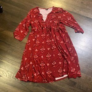 Torrid Red Floral Dress Faux Wrap Dress 2 2X VGUC